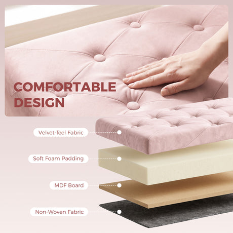 Velvet Storage Ottoman 76cm Wide With Wooden Legs - Velmora