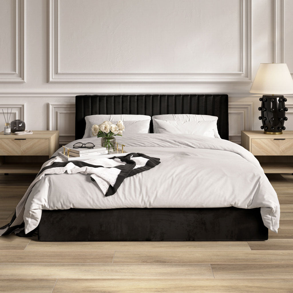 Velvet Super King Size Ottoman Storage Bed - Berlin