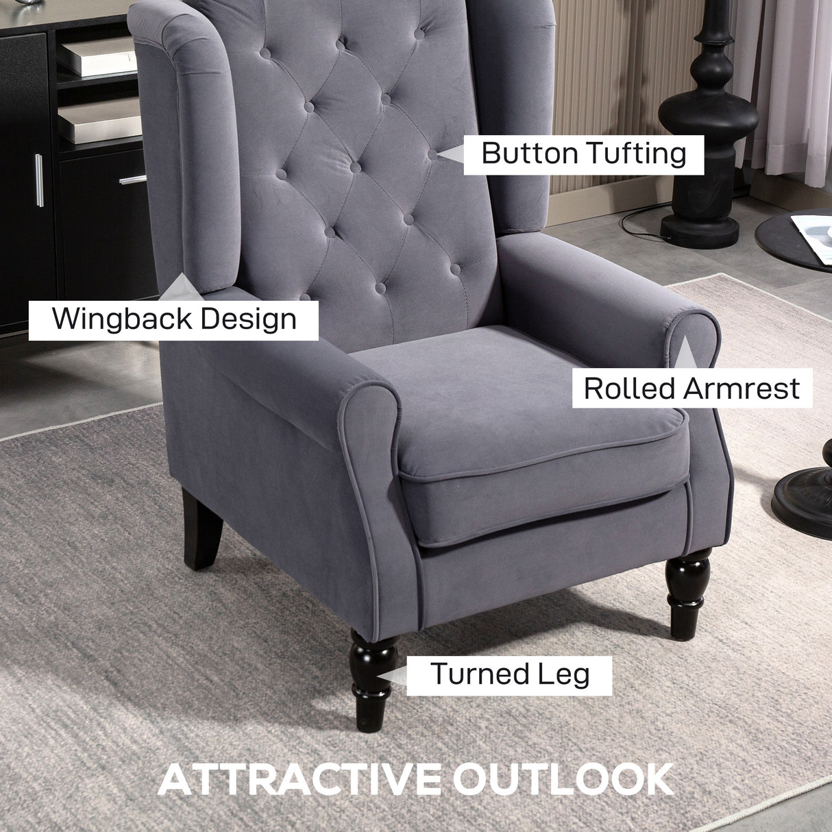 Velvet Wingback Occasional Chair 74cm Wide - Velmora