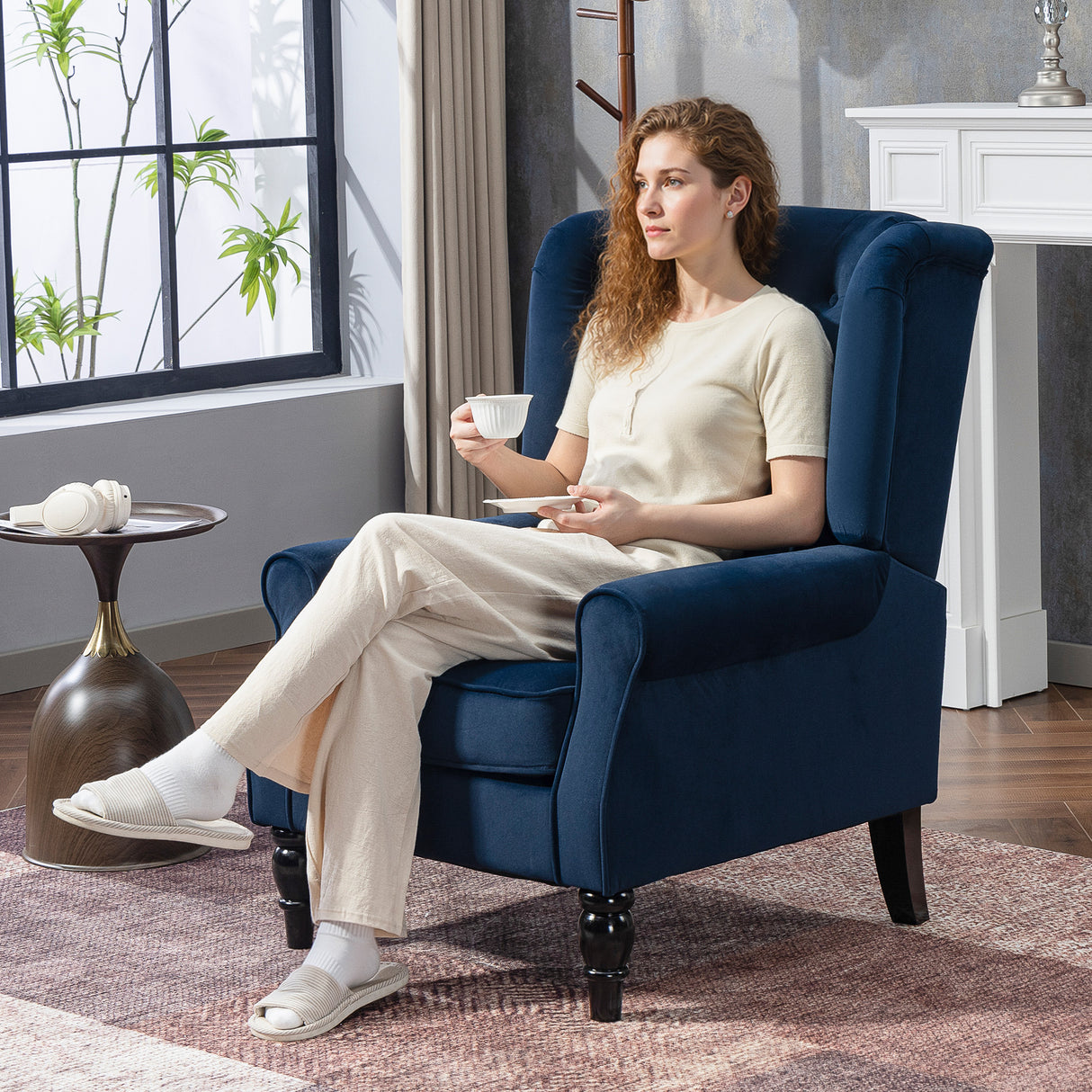 Velvet Wingback Occasional Chair 74cm Wide - Velmora