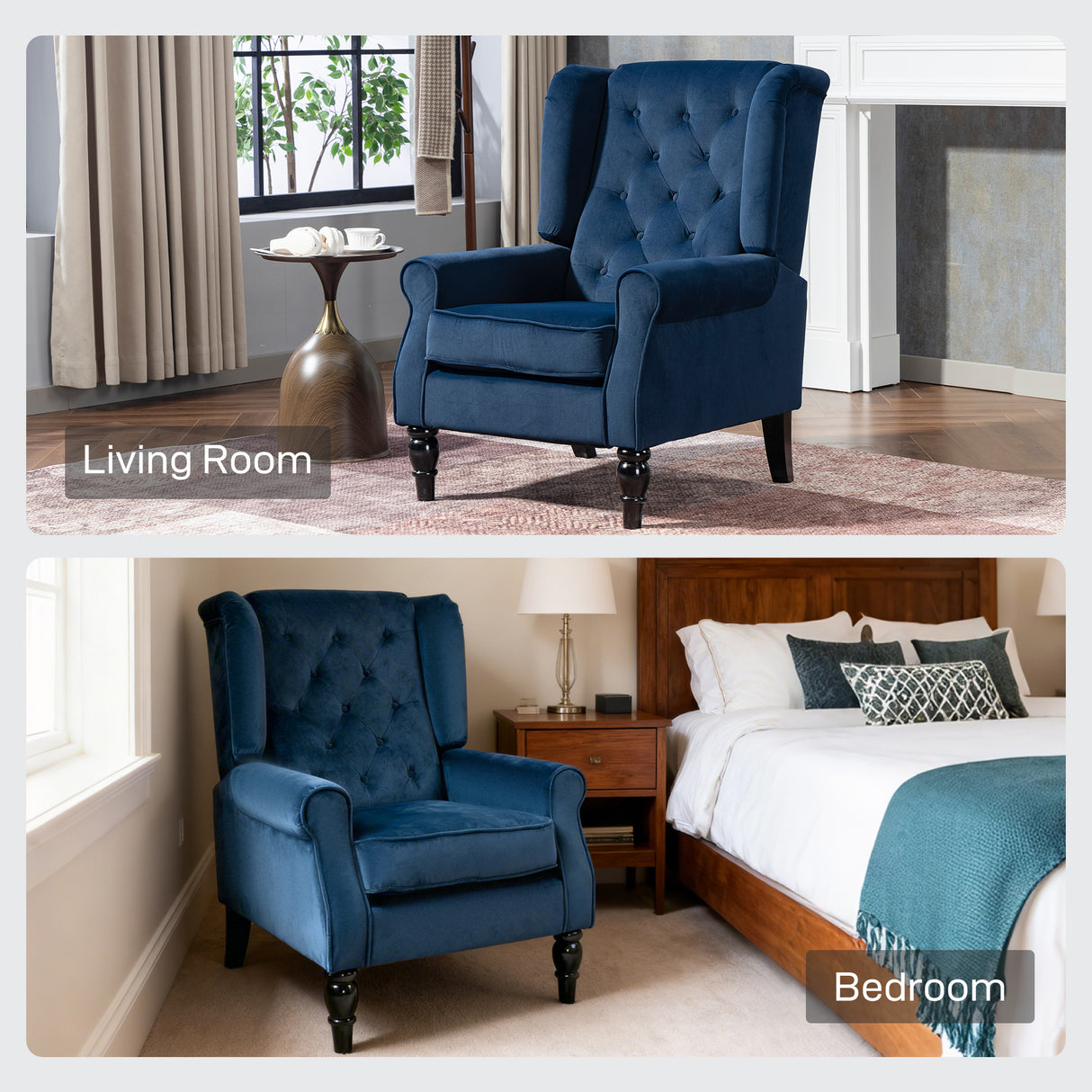 Velvet Wingback Occasional Chair 74cm Wide - Velmora