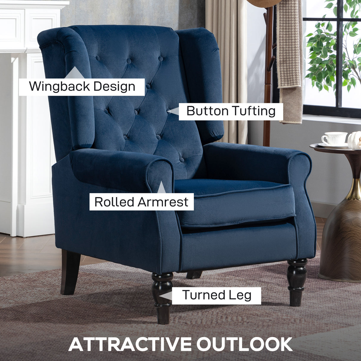 Velvet Wingback Occasional Chair 74cm Wide - Velmora
