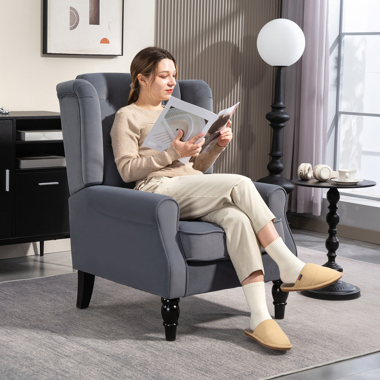 Velvet Wingback Occasional Chair 74cm Wide - Velmora