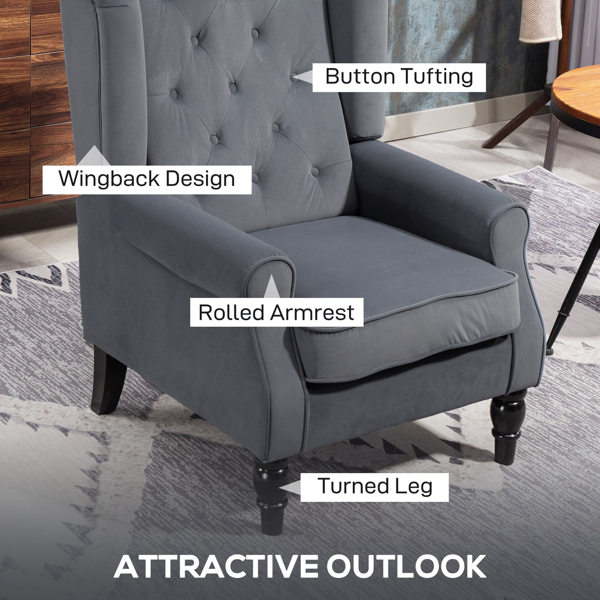 Velvet Wingback Occasional Chair 74cm Wide - Velmora
