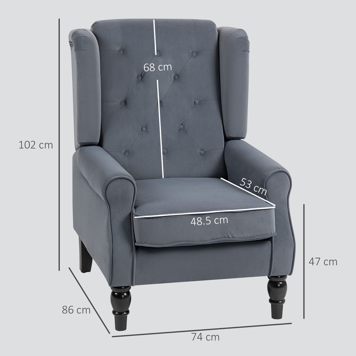 Velvet Wingback Occasional Chair 74cm Wide - Velmora