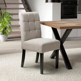 Waffle Flax Effect Fabric Dining Chairs in Set Of 2 With Black Legs - Moseley