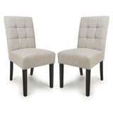 Waffle Flax Effect Fabric Dining Chairs in Set Of 2 With Black Legs - Moseley