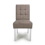Waffle Flax Effect Fabric Dining Chairs in Set Of 2 With White Legs - Moseley