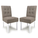 Waffle Flax Effect Fabric Dining Chairs in Set Of 2 With White Legs - Moseley