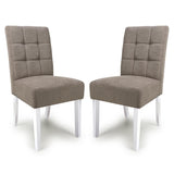 Waffle Flax Effect Fabric Dining Chairs in Set Of 2 With White Legs - Moseley