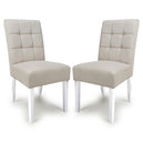 Waffle Flax Effect Fabric Dining Chairs in Set Of 2 With White Legs - Moseley
