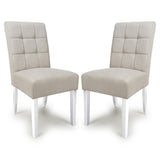 Waffle Flax Effect Fabric Dining Chairs in Set Of 2 With White Legs - Moseley