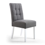 Waffle Linen Effect Fabric Dining Chairs in Set Of 2 With White Legs - Moseley