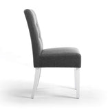 Waffle Linen Effect Fabric Dining Chairs in Set Of 2 With White Legs - Moseley
