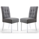 Waffle Linen Effect Fabric Dining Chairs in Set Of 2 With White Legs - Moseley