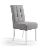 Waffle Linen Effect Fabric Dining Chairs in Set Of 2 With White Legs - Moseley