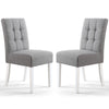 Waffle Linen Effect Fabric Dining Chairs in Set Of 2 With White Legs - Moseley