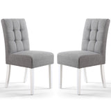 Waffle Linen Effect Fabric Dining Chairs in Set Of 2 With White Legs - Moseley