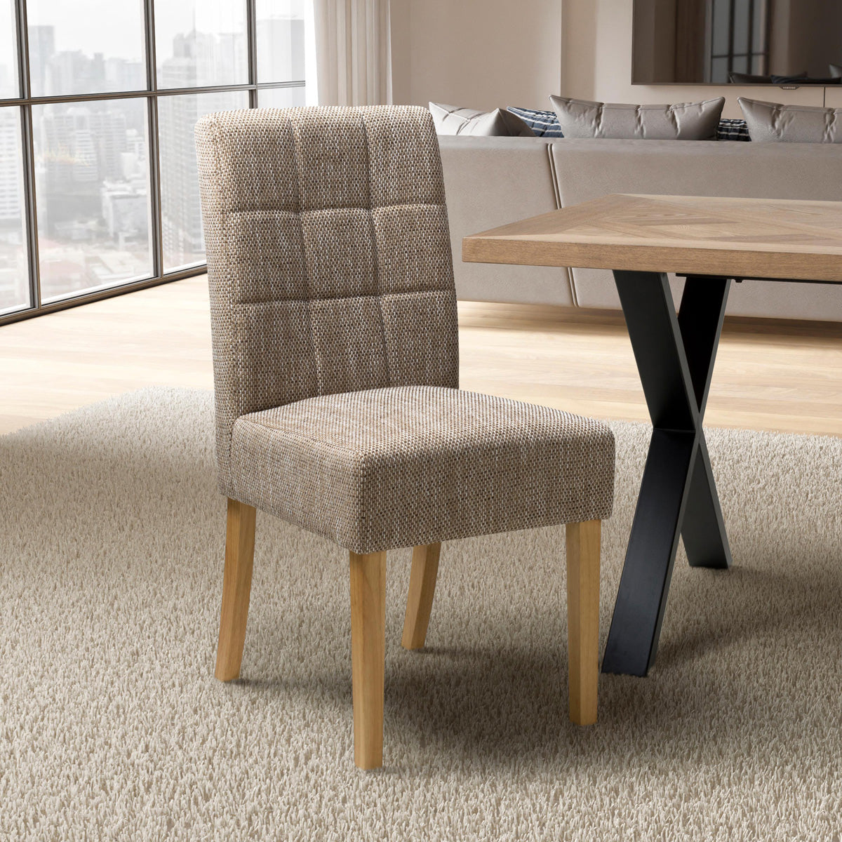Waffle Tweed Fabric Dining Chairs in Set Of 2 With Natural Legs - Moseley