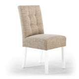 Waffle Tweed Fabric Dining Chairs in Set Of 2 With White Legs - Moseley