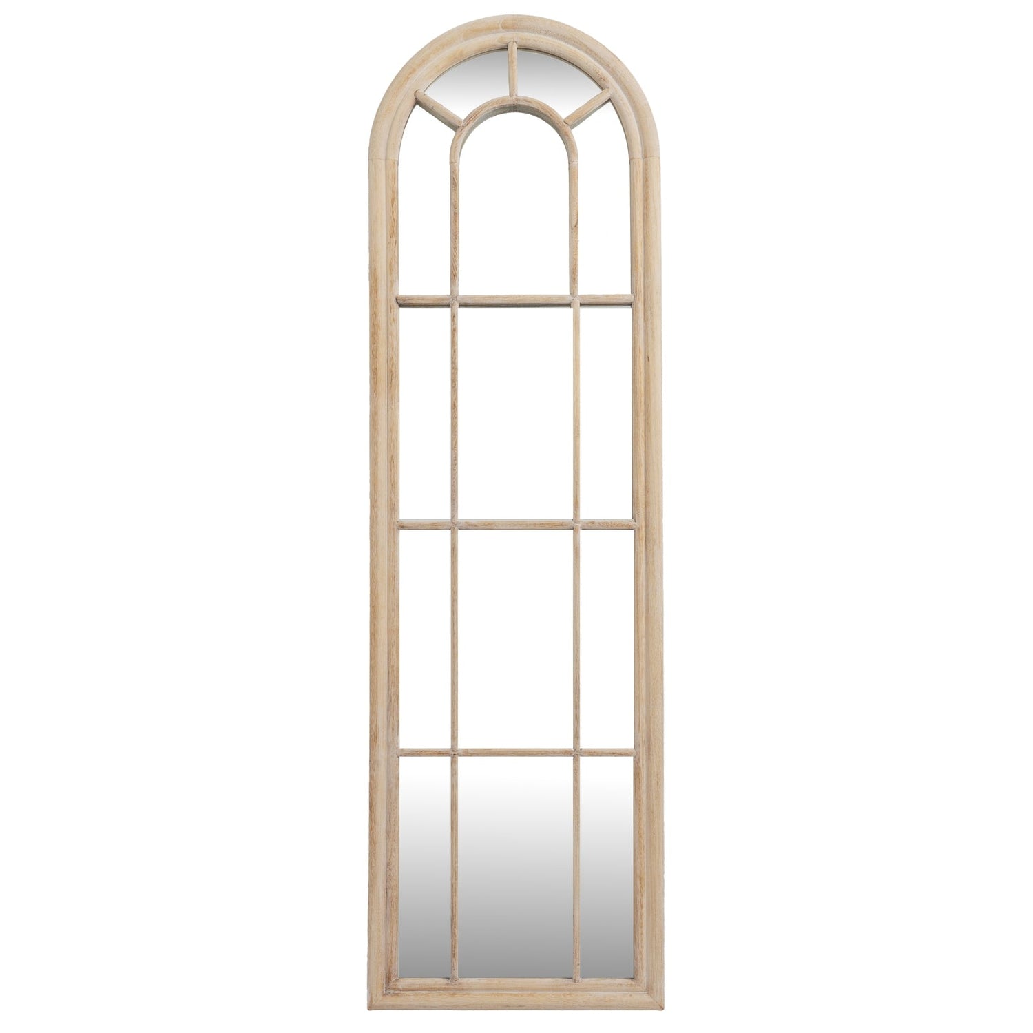 Wall Mirror Arched Window Design Tall In Washed Wooden Frame - Wakefield