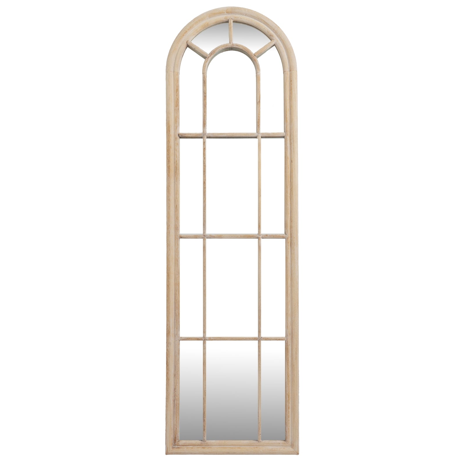 Wall Mirror Arched Window Design Tall In Washed Wooden Frame - Wakefield