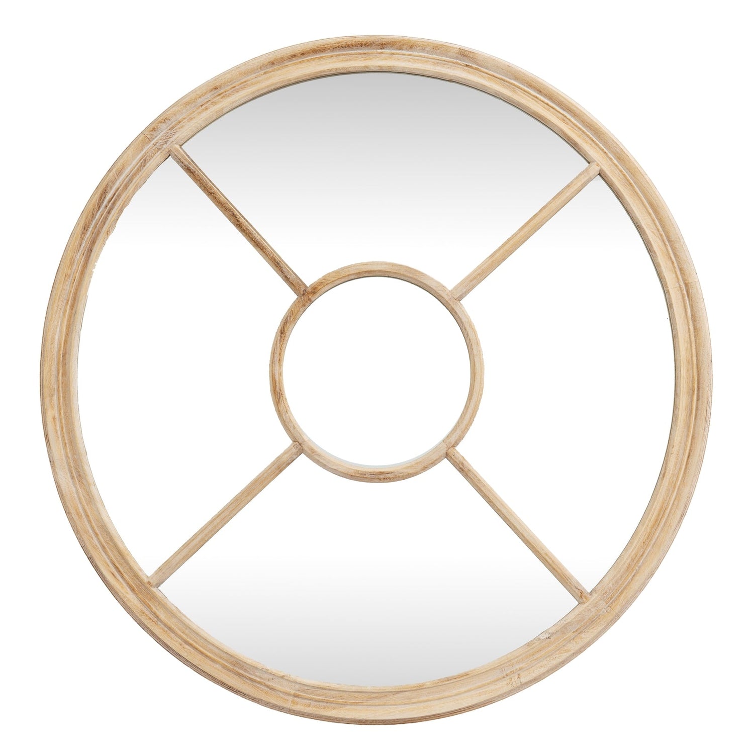 Wall Mirror Round Window Design In Washed Wooden Frame - Belfast