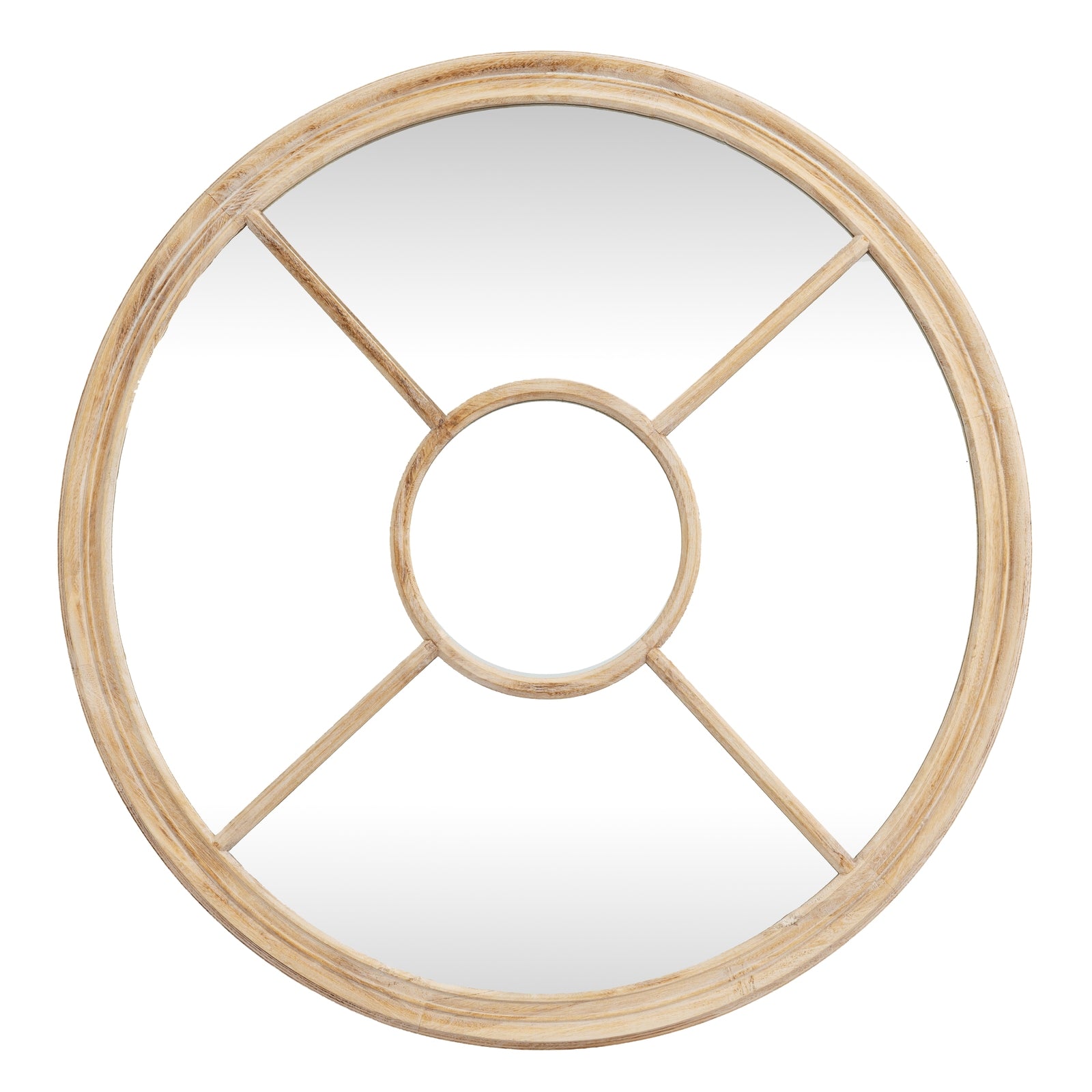Wall Mirror Round Window Design In Washed Wooden Frame - Belfast