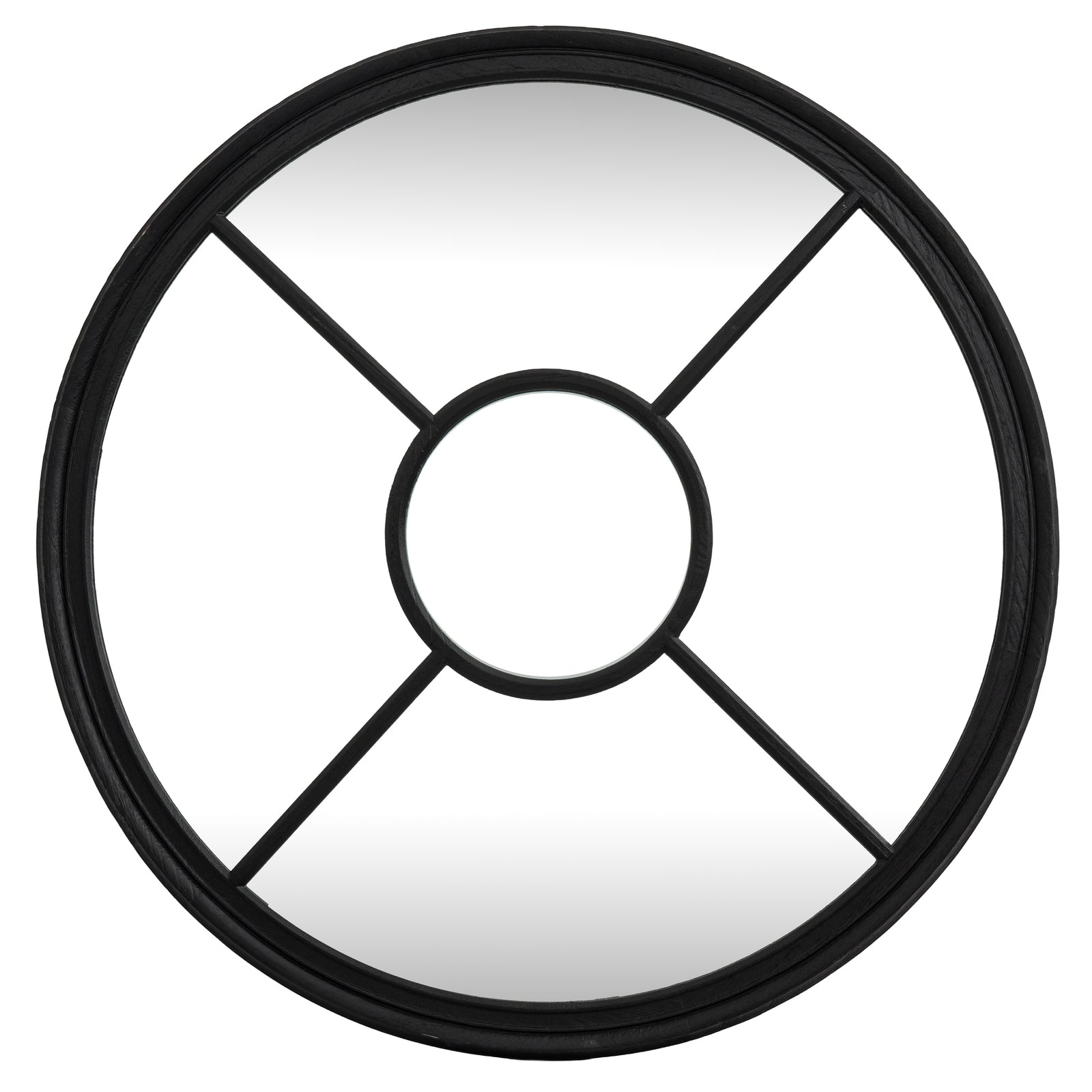 Wall Mirror Round Window Design In Washed Wooden Frame - Belfast
