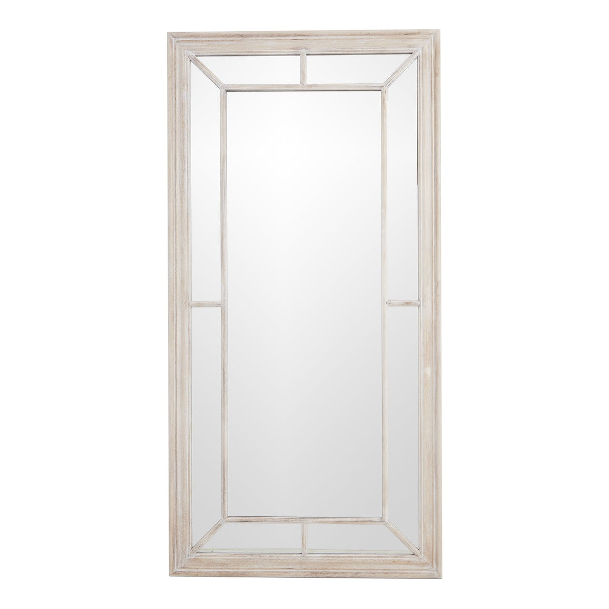 Wall Mirror Window Design Large In Washed Wooden Frame - Bradford