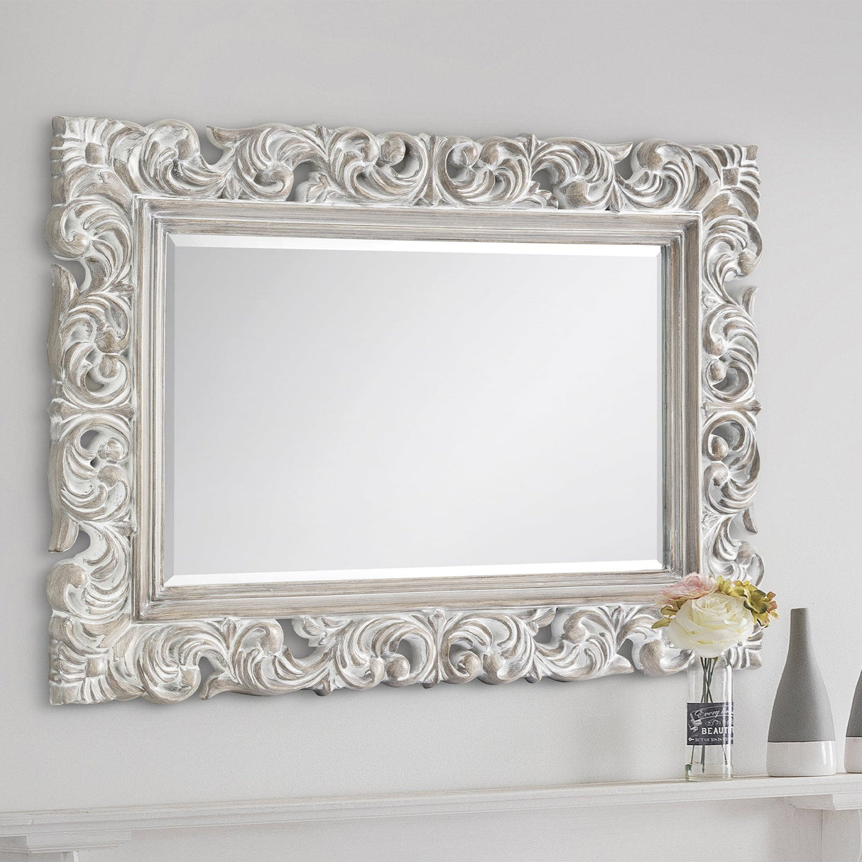 Wall Mirror With White Wooden Frame - Baroque