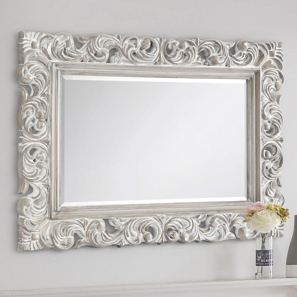 Wall Mirror With White Wooden Frame - Baroque