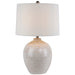 White Linen Shade Table Lamp With Geometric Ceramic Base - Chevronne