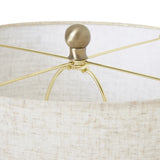 White Linen Shade Table Lamp Small With Globe Wooden Base - Wicker