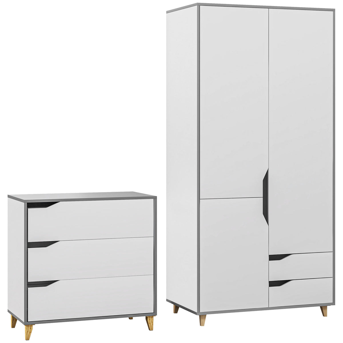 Wooden 2 Piece Bedroom Furniture Set With 2 Doors Wardrobe - Velmora