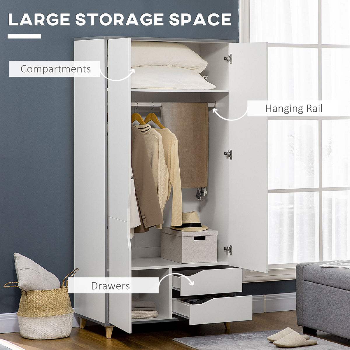 Wooden 2 Piece Bedroom Furniture Set With 2 Doors Wardrobe - Velmora