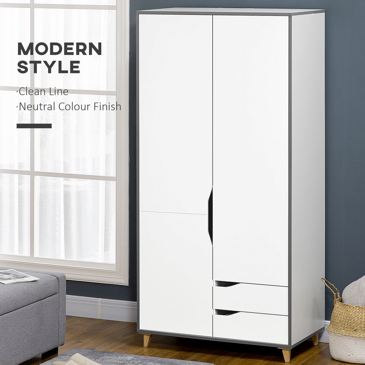Wooden 2 Piece Bedroom Furniture Set With 2 Doors Wardrobe - Velmora