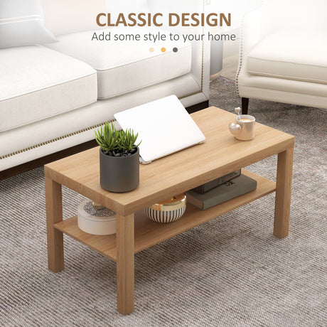 Wooden 2-Tier Coffee Table Rectangular With Storage Shelf - Velmora