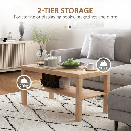 Wooden 2-Tier Coffee Table Rectangular With Storage Shelf - Velmora