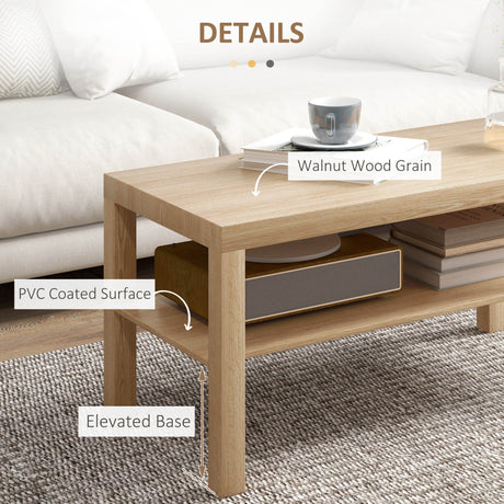 Wooden 2-Tier Coffee Table Rectangular With Storage Shelf - Velmora