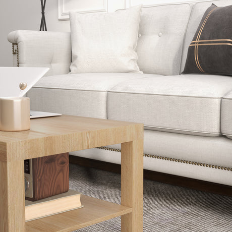 Wooden 2-Tier Coffee Table Rectangular With Storage Shelf - Velmora