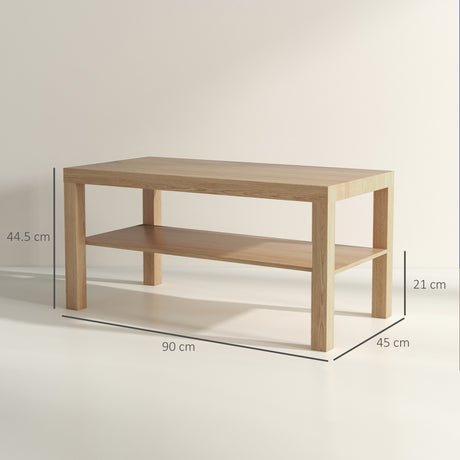 Wooden 2-Tier Coffee Table Rectangular With Storage Shelf - Velmora