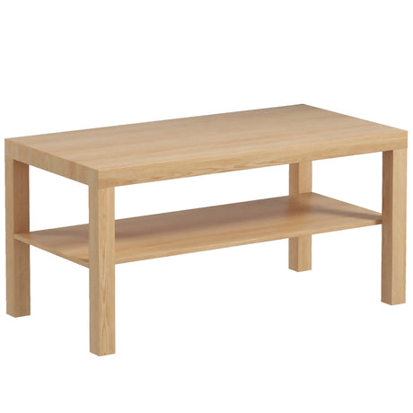 Wooden 2-Tier Coffee Table Rectangular With Storage Shelf - Velmora