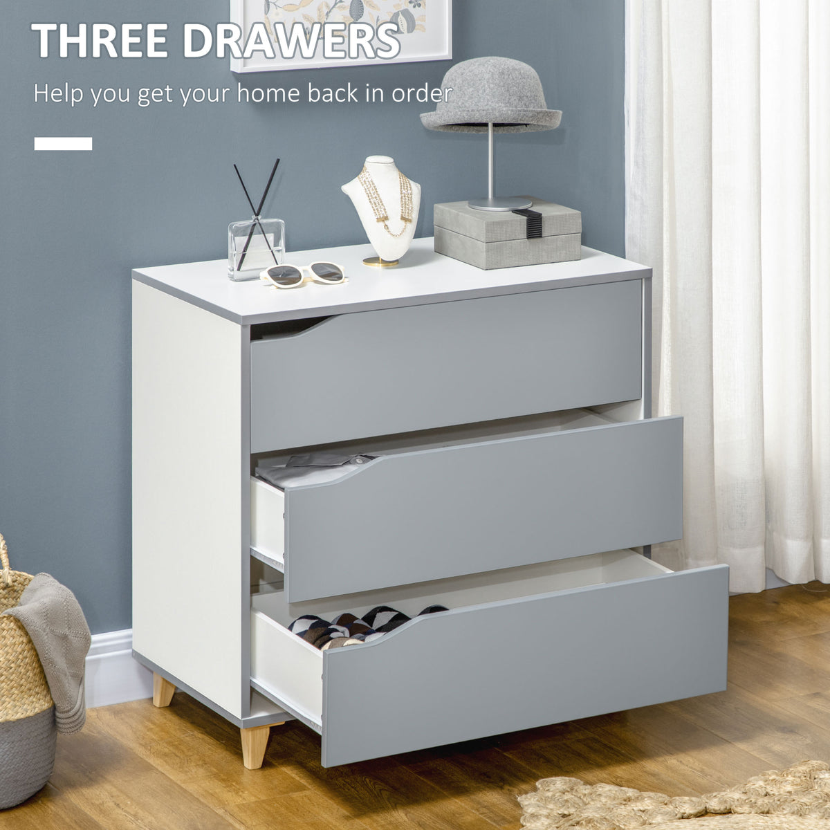 Wooden 3 Piece Bedroom Furniture Set With 2 Doors Wardrobe - Velmora