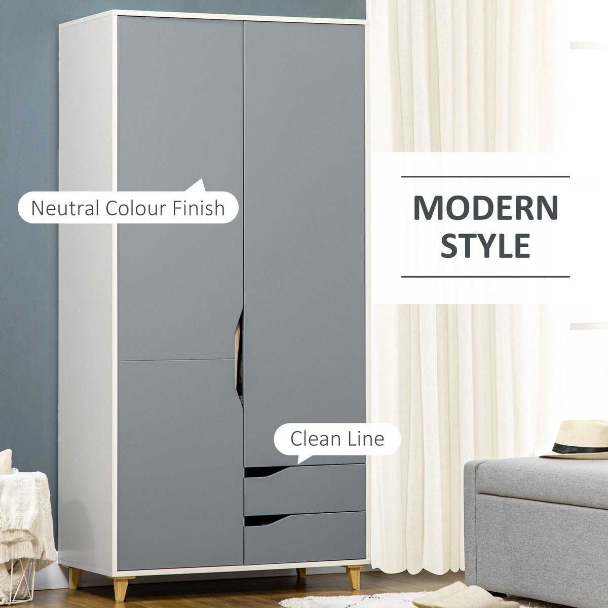 Wooden 3 Piece Bedroom Furniture Set With 2 Doors Wardrobe - Velmora