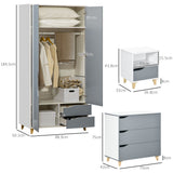 Wooden 3 Piece Bedroom Furniture Set With 2 Doors Wardrobe - Velmora