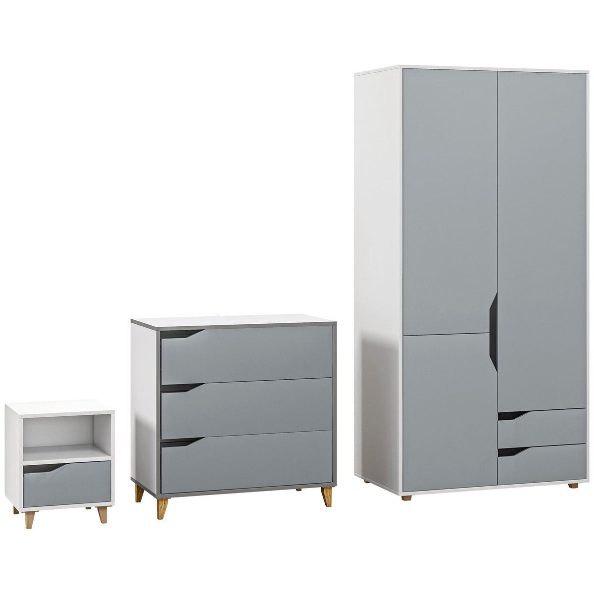 Wooden 3 Piece Bedroom Furniture Set With 2 Doors Wardrobe - Velmora