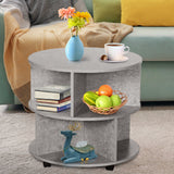 Wooden 3-Tier Coffee Table Round With Wheels - Velmora