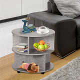 Wooden 3-Tier Coffee Table Round With Wheels - Velmora