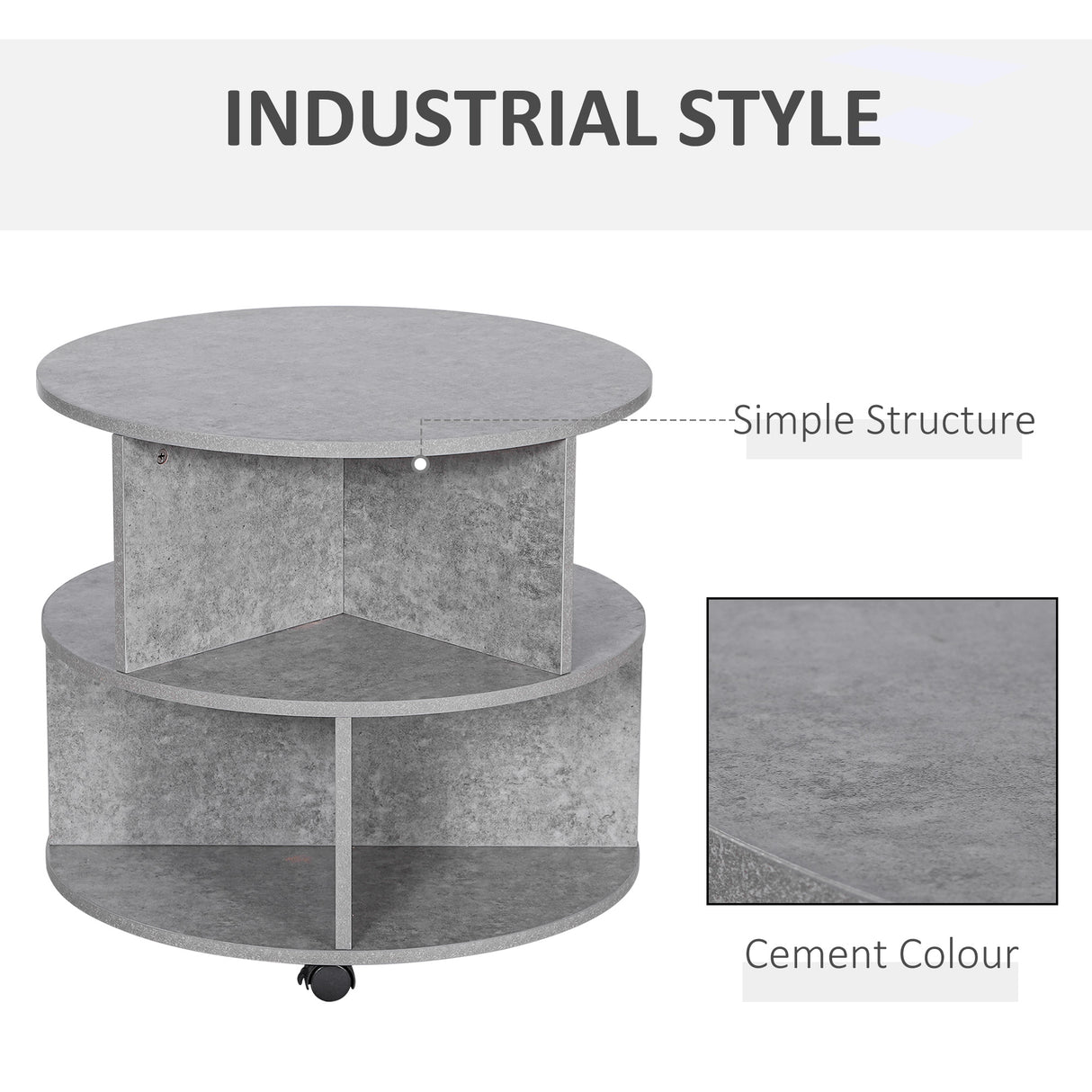 Wooden 3-Tier Coffee Table Round With Wheels - Velmora